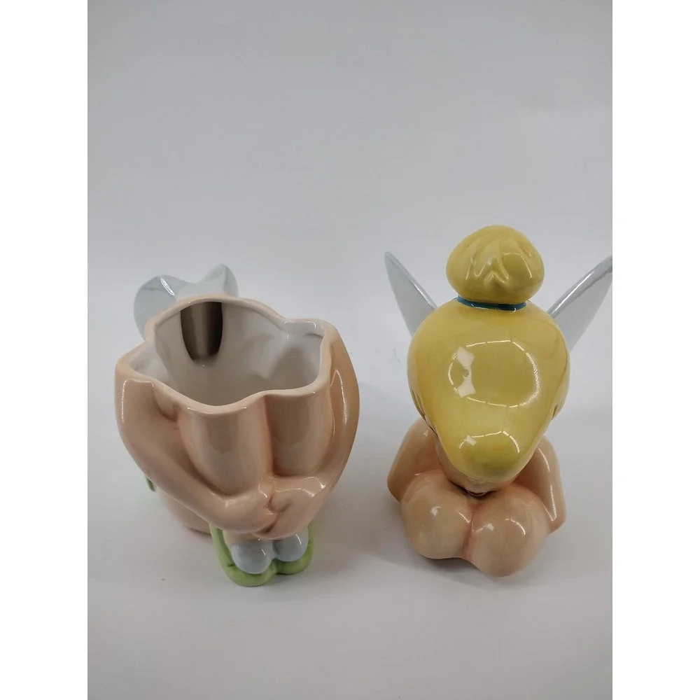 Disney Tinker Bell Ceramic Cookie Jar Sitting Fairy Peter Pan Collectible Green